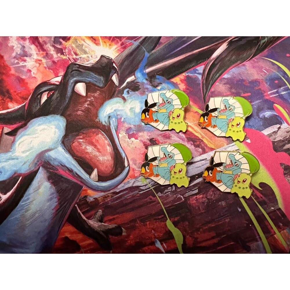 Pokémon Enamelled Metal Lapel Pin Lot of 4 - Totodile Chikorita Cyndaquil